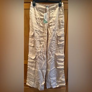 LOVE TREE Khaki Color Wide Leg Cargo Pants SIZE: M | 100% Tencel